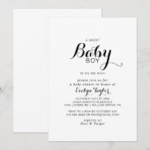 Moderne kalligrafie Formele babyjongen douche Kaart (Voorkant / Achterkant)