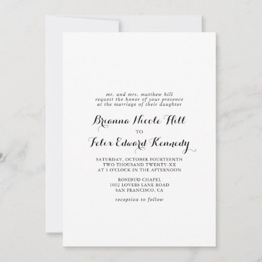 Moderne kalligrafie formele bruiloft kaart (Voorkant)