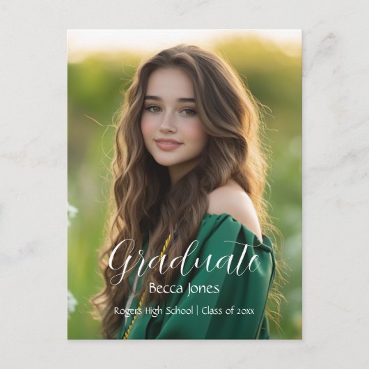 Moderne kalligrafie foto afstudeeruitnodiging briefkaart (Voorkant)
