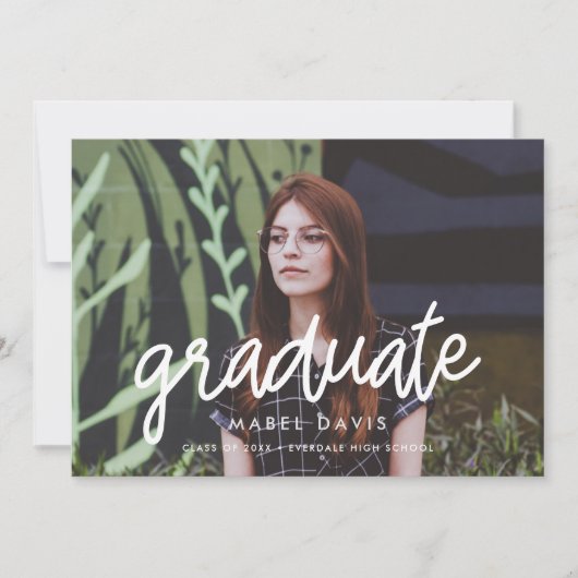 Moderne kalligrafie Foto afstuderen aankondiging (Voorkant)