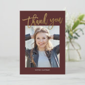 Moderne kalligrafie Foto Afstuderen Bedankkaart (Staand voorkant)