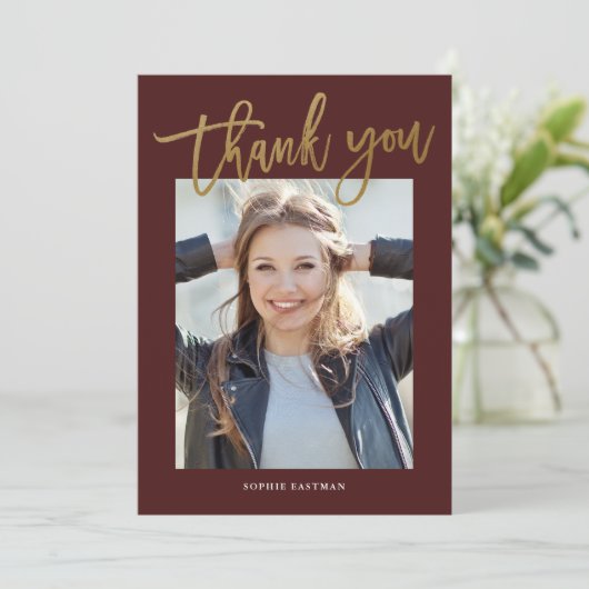 Moderne kalligrafie Foto Afstuderen Bedankkaart (Staand voorkant)