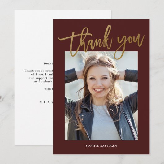Moderne kalligrafie Foto Afstuderen Bedankkaart (Voorkant / Achterkant)