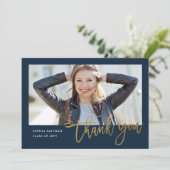 Moderne kalligrafie foto afstuderen bedankkaart (Staand voorkant)