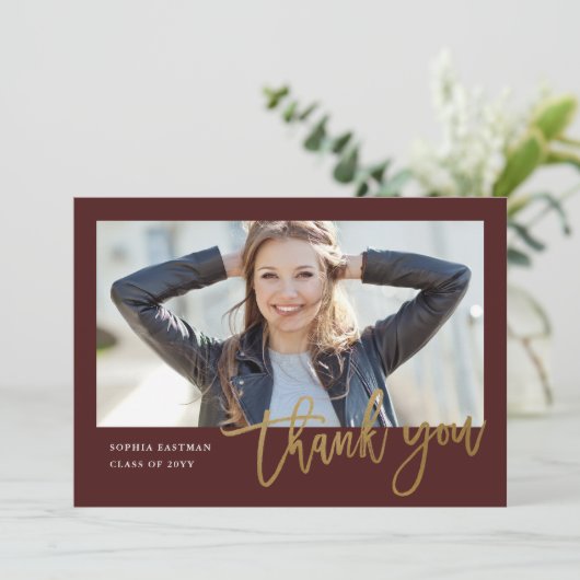 Moderne kalligrafie Foto Afstuderen Bedankkaart (Staand voorkant)
