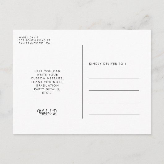 Moderne kalligrafie Foto afstuderen Briefkaart (Achterkant)