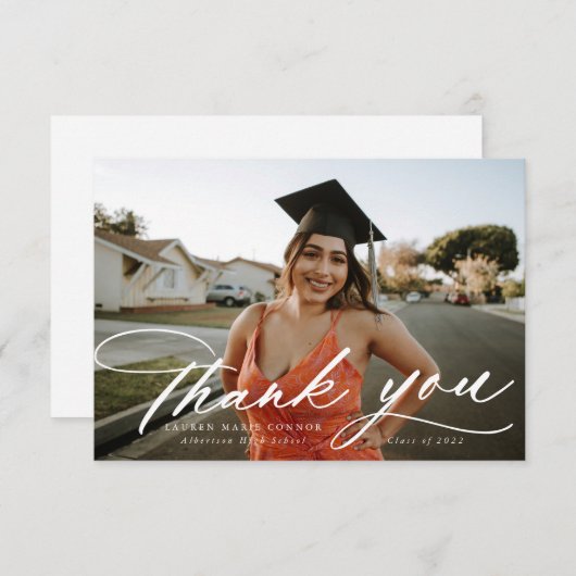 Moderne kalligrafie Foto Afstuderen Hartelijk dank Bedankkaart (Voorkant / Achterkant)