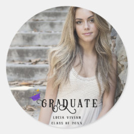Moderne kalligrafie Foto Afstuderen Ronde Sticker