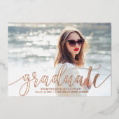 Moderne kalligrafie Foto Afstuderen Roos Gold Folie Uitnodiging (Voorkant)