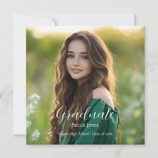 Moderne kalligrafie Foto Afstuderen Uitnodiging (Voorkant)