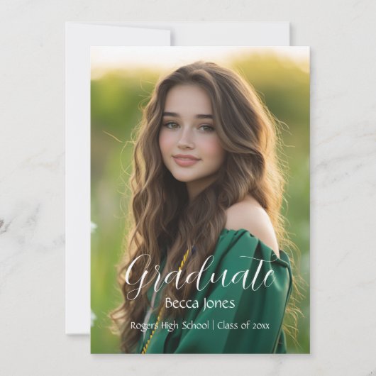 Moderne kalligrafie Foto Afstuderen Uitnodiging (Voorkant)
