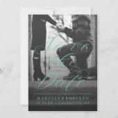 Moderne kalligrafie Foto Aqua Green Save The Date (Voorkant)