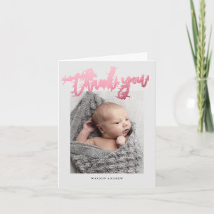 Moderne kalligrafie foto baby bedankkaart