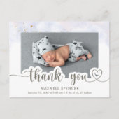 Moderne kalligrafie foto bedankt voor babyjongen briefkaart (Voorkant)