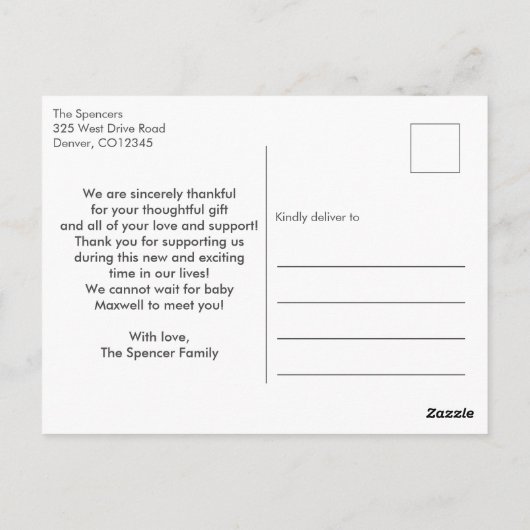 Moderne kalligrafie foto bedankt voor jongen baby briefkaart (Achterkant)