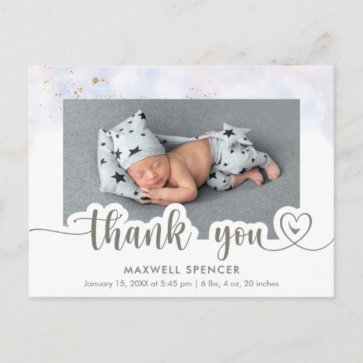 Moderne kalligrafie foto bedankt voor jongen baby briefkaart (Voorkant)
