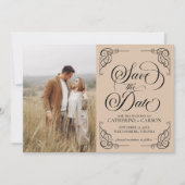 Moderne kalligrafie  foto Beige Save The Date (Voorkant)