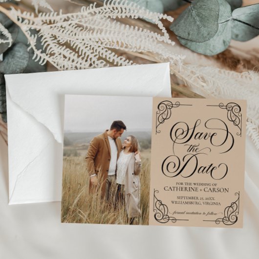 Moderne kalligrafie  foto Beige Save The Date
