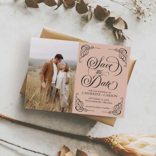 Moderne kalligrafie foto Beige Save The Date