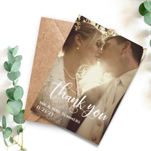 Moderne kalligrafie Foto bruiloft Bedankt budget Notitiekaartje