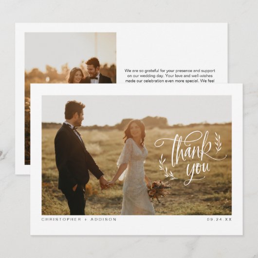 Moderne kalligrafie Foto bruiloft Hartelijk dank Bedankkaart (Voorkant / Achterkant)