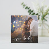 Moderne kalligrafie foto bruiloft save the date (Staand voorkant)