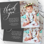 Moderne kalligrafie foto doop dank u bedankkaart<br><div class="desc">Voeg foto's toe en je aangepaste dank je bericht Hier beschikbaar: http://www.zazzle.com/store/selectpartysupplies</div>