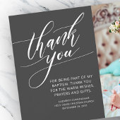 Moderne kalligrafie foto doop dank u bedankkaart