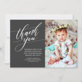 Moderne kalligrafie foto doop dank u bedankkaart (Voorkant)
