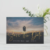 Moderne kalligrafie Foto Gold Save The Date (Staand voorkant)