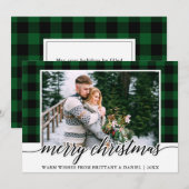 Moderne kalligrafie foto groen geruit kerst feestdagenkaart (Voorkant / Achterkant)