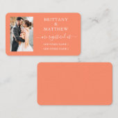 Moderne kalligrafie foto huwelijksregister koraal informatiekaartje (Voorkant / Achterkant)