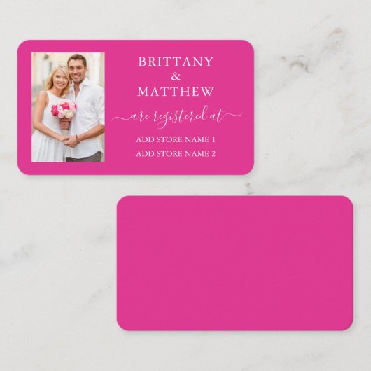 Moderne kalligrafie Foto Huwelijksregister Roze Informatiekaartje (Voorkant / Achterkant)