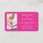Moderne kalligrafie Foto Huwelijksregister Roze Informatiekaartje (Voorkant)