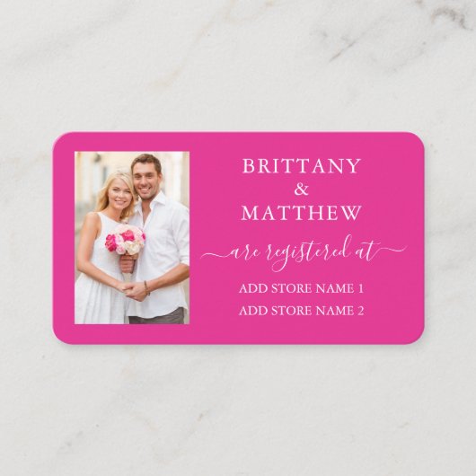 Moderne kalligrafie Foto Huwelijksregister Roze Informatiekaartje (Voorkant)