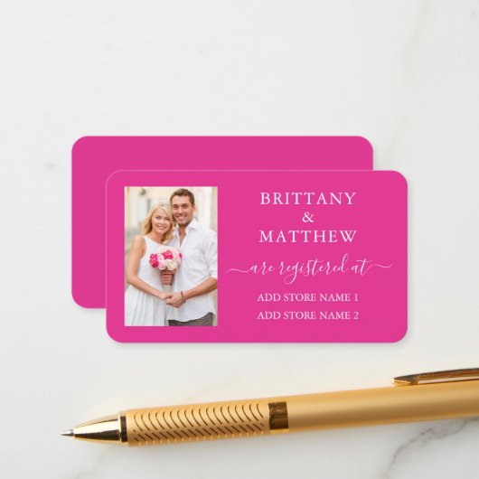 Moderne kalligrafie Foto Huwelijksregister Roze Informatiekaartje (Voorkant / Achterkant in situ)