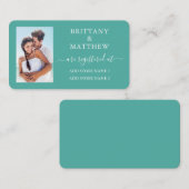 Moderne kalligrafie Foto Huwelijksregister Teal Informatiekaartje (Voorkant / Achterkant)