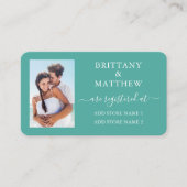 Moderne kalligrafie Foto Huwelijksregister Teal Informatiekaartje (Voorkant)