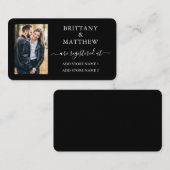 Moderne kalligrafie foto huwelijksregister zwart informatiekaartje (Voorkant / Achterkant)