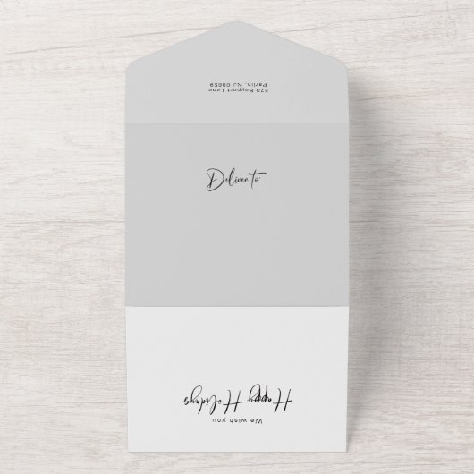 Moderne kalligrafie/foto in Lijst penseelstreek All In One Uitnodiging (Buitenkant)