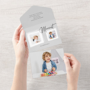 Moderne kalligrafie/foto in Lijst penseelstreek All In One Uitnodiging