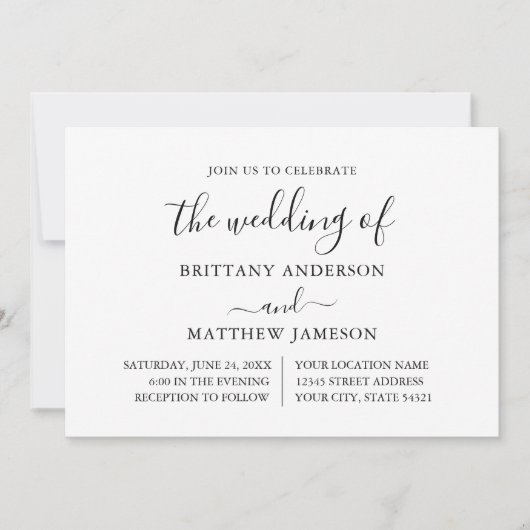 Moderne kalligrafie foto minimalistische bruiloft kaart (Voorkant)