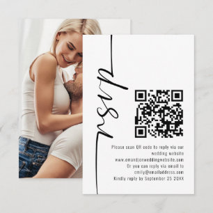 Moderne kalligrafie Foto QR Code Huwelijk RSVP Kaartje