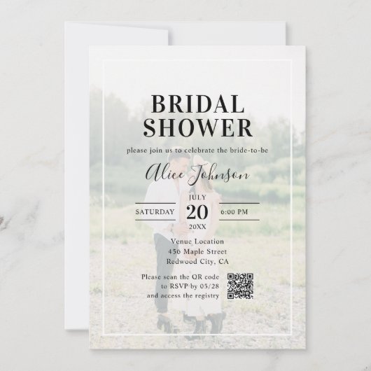 Moderne kalligrafie Foto QR Code Vrijgezellenfeest Kaart (Voorkant)