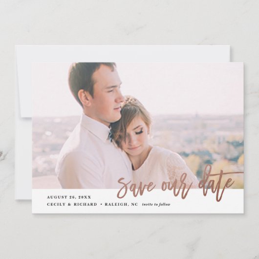 Moderne kalligrafie foto save the date (Voorkant)