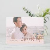 Moderne kalligrafie foto save the date (Staand voorkant)