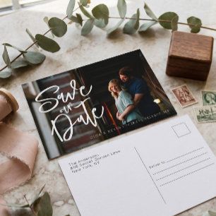 Moderne kalligrafie foto save the date ansichtkaar feestdagenkaart
