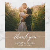 Moderne kalligrafie Foto Wedding Kraft Wijn Etiket (Enkel label)