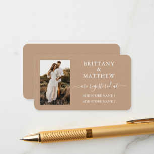 Moderne kalligrafie Foto Wedding Registry Taupe Informatiekaartje
