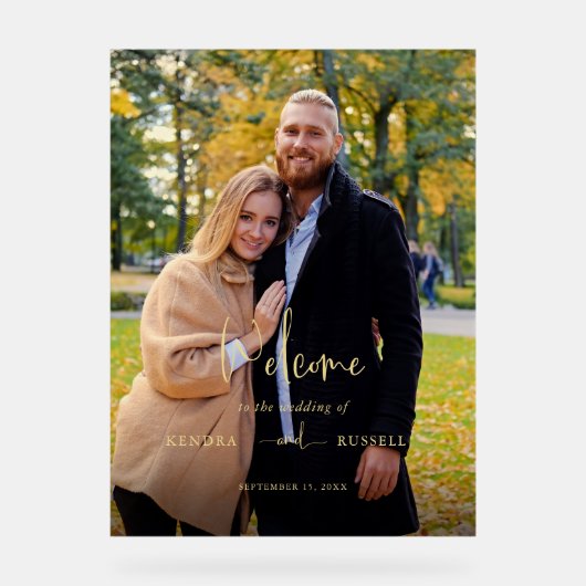 Moderne kalligrafie foto welkom acryl bord (Voorkant)